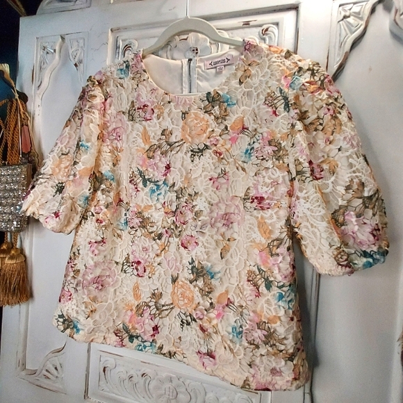 Nanette Lepore, Floral, Lace, Zip-up, Blouse - Picture 2 of 9